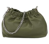 SH Leder Echtleder Umhängetasche Clutch kleine Tasche Abendtasche Alltagstasche mit Silberne Kette 23x14cm Elke G355 (Olivgrün)