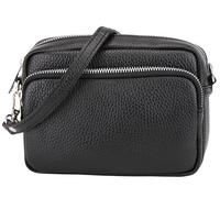 SH Leder Echtleder Umhängetasche Clutch kleine Tasche Abendtasche Alltagstasche mit Verstellbar Schultergurt 18x13cm Pia G394 (Schwarz)