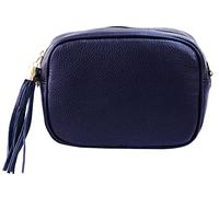 SH Leder Echtleder Umhängetasche mittel kleine Tasche Abendtasche Clutch Crossbody Bag Messenger Handtasche mit Reißverschluss 21x15cm Chiara G209 (Dunkel Blau)