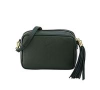 SH Leder Echtleder Umhängetasche mittel kleine Tasche Abendtasche Clutch Crossbody Bag Messenger Handtasche mit Reißverschluss 21x15cm Chiara G209 (Dunkelgrün)