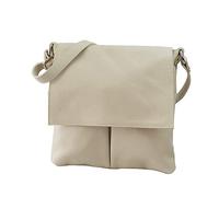 SH Leder Echtleder Umhängetasche Schultertasche Crossover aus Gernarbt Rindleder 26x25cm Kim G182 (Beige)