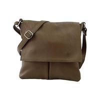 SH Leder Echtleder Umhängetasche Schultertasche Crossover aus Gernarbt Rindleder 26x25cm Kim G182 (Dunkel Taupe)