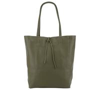 SH Leder Eleganter Damen Shopper Schultertasche aus Echt Rindleder mit Reißverschluss, Geräumige Handtasche mit Innentaschen, Klassisches Design, Henkeltasche 37x29cm Lotte G544 (Olivgrün)
