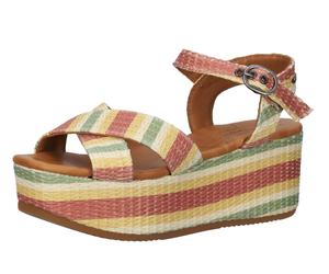 SHABBIES Amsterdam Damen Sandalette Plateau-Sandale mit Echtleder 154020024 5003 Grün/Gelb/Rot/Beige 41