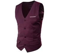 SHACE Herren Anzugweste - Frühling Und Herbst V-Ausschnitt Mode Regular Fit Herren Einfarbig Einreiher Schlank Business Party Hochzeit Groomsmen Anzug Weste,Dunkelrot,6XL