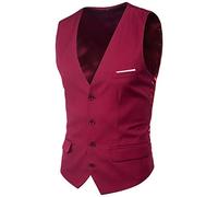 SHACE Herren Anzugweste - Frühling Und Herbst V-Ausschnitt Mode Regular Fit Männer Einfarbig Einreiher Schlank Business Party Hochzeit Groomsmen Anzug Weste,Burgund,6XL