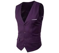 SHACE Herren Anzugweste - Frühling Und Herbst V-Ausschnitt Mode Regular Fit Männer Einfarbig Einreiher Schlank Business Party Hochzeit Groomsmen Anzug Weste,Lila,M