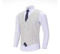 SHACE Herren Anzugweste - Herbst Männer V Hals Nadelstreifen Weiße Anzug Weste Formale Business Party Weste Hochzeit Trauzeugen Plus Größe Weste, Weiß, L