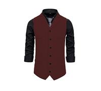 SHACE Herren Anzugweste - Herbst V-Ausschnitt Revers Einreiher Weste Regular Fit Groomsmen Business Formal Herringbone Tweed Mit Taschen Weste, Rot, XXXL