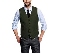 SHACE Herren Anzugweste - Herren Casual Ärmellos V-Ausschnitt Einreiher Herringbone Formelle Anzug Weste Herren Hochzeit Smoking Weste Party Plus Size,Armeegrün,L
