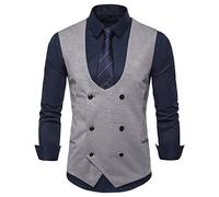 SHACE Herren Anzugweste - Herren Einfarbig Ärmellos Anzug Weste Frühling Herbst Lässig Schlank U-Ausschnitt Zweireiher Formelle Business Hochzeit Weste,Grau,S