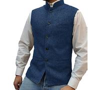SHACE Herren Anzugweste - Herren Einreiher Anzug Weste Elegant Ärmellos Stehkragen Business Knopf Slim Fit Herringbone Mit Taschen Weste,Hellblau,L
