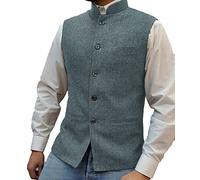 SHACE Herren Anzugweste - Herren Einreiher Anzug Weste Eleganter Ärmelloser Stehkragen Business Button Slim Fit Herringbone Mit Taschen Weste,Light Navy,XXXL