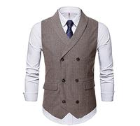 SHACE Herren Anzugweste - Herren Frühling Herbst Hohe Qualität Gestreiftes Revers Zweireihig Schlank Business Hochzeit Groomsmen Casual Anzug Weste Weste Braun M