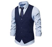 SHACE Herren Anzugweste - Herren Frühling Herbst Mode V-Ausschnitt Mehrere Taschen Weste Einfarbig Einreiher Schlank Business Hochzeit Anzug Weste,Blau,XL