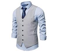 SHACE Herren Anzugweste - Herren Frühling Herbst Mode V-Ausschnitt Mehrere Taschen Weste Einfarbig Einreiher Schlank Business Hochzeit Anzug Weste,Hellgrau,L