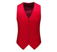 SHACE Herren Anzugweste - Herren Regular Fit Lässig Hohe Qualität Einfarbig Einreiher Schlank Große Größe Business V-Ausschnitt Weste Weste Mehrere Taschen,Rot,XXL