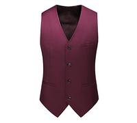 SHACE Herren Anzugweste - Herren Regular Fit Lässig Hohe Qualität Einfarbig Einreihig Schlank Große Größe Business V-Ausschnitt Weste Weste Mehrere Taschen,Burgunderrot,M