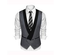 SHACE Herren Anzugweste - Männer Grau V Ausschnitt Doppelreihige Ärmellose Anzug Weste Herbst Klassische Business Party Hochzeit Weste Kleidung, Grau, M