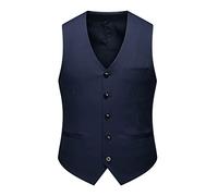SHACE Herren Anzugweste - Männer V-Ausschnitt Einreiher Anzug Weste Frühling Hochwertige Freizeitweste Einfarbig Mit Taschen Business Hochzeit Kleidung,Blau,5XL