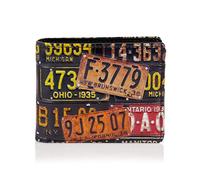 Shag Wear Geldbörse Herren Portemonnaie Groß mit Riessverschluss Münzfach 9 Fächer PU Leder Geldbeutel für Männer Brieftasche Wallet Portmonee - Vintage Nummernschilder