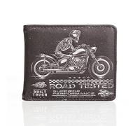 Shag Wear Herren Geldbörse Portemonnaie Geldbeutel - Münzfach mit Reissverschluss - Männer Brieftasche Querformat - Designs: Totenkopf-Motorrad