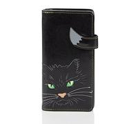 Shag Wear Junge-Damen Geldbörse, Large Purse Designs Katzengesicht grüne Augen Schwarz Cat’s Face Green Eyes