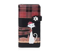 SHAGWEAR ® Portemonnaie Geldbörse Damen Geldbeutel Mädchen Bifold Mehrfarbig Portmonee Designs: (Reisender Kater Schwarz/Travelling Cat in Paris)