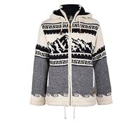 Shakaloha Herren Alaska ZH GrauWeiß Strickjacke, 100% Wolle aus Nepal, mit Fleecefutter und Abnehmbarer Kapuze, handgefertigt und umweltfreundlich, Bergen Strickmuster - S