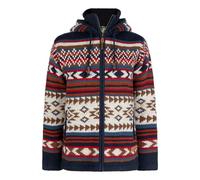 Shakaloha Herren Strickjacke mit Abnembahrer Kapuze & hohe Innenstehkragen - Fleecegefüttert - Bunte Wolljacke mit Reißverschluss, mehrfarbiges Muster, Fair Trade - Burque Multi Ziphood. - L