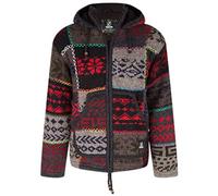 SHAKALOHA - Patchwork Strickjacke Wolljacke in Bunte Farben mit Kapuze - M Patch NH Happy für Herren - im fairen Wettbewerb in Nepal hergestellte fleecegefütterte Wolljacke - XL