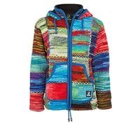 SHAKALOHA - Patchwork Strickjacke Wolljacke mit Kapuze - W Patch NH Vintage für Damen - im fairen Wettbewerb in Nepal hergestellte Wolljacke mit fleecegefütterter Kapuze - XXL