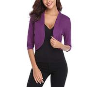 ShallGood Damen Bolero Kurz Strickjacke 3/4 Ärmel Cardigan Schulterjacke Shrug Top Langarm Bolero Strecken Top Violett DE 38
