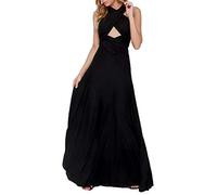 ShallGood Damen Sexy Maxikleid Elegant V-Ausschnitt Rückenfrei Neckholder Ärmellos Abendkleider Cocktailkleid Multi-Way Bandage Langes Sommer Party Kleid Ballkleid Schwarz DE 34