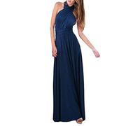 ShallGood Damen Sexy Maxikleid Elegant V-Ausschnitt Rückenfrei Neckholder Ärmellos Abendkleider Cocktailkleid Multi-Way Bandage Langes Sommer Party Kleid Ballkleid Marine DE 34