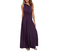 ShallGood Damen Sexy Maxikleid Elegant V-Ausschnitt Rückenfrei Neckholder Ärmellos Abendkleider Cocktailkleid Multi-Way Bandage Langes Sommer Party Ballkleid Dunkel Violett DE 38