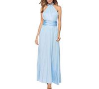 ShallGood Damen Sexy Maxikleid Elegant V-Ausschnitt Rückenfrei Neckholder Ärmellos Abendkleider Cocktailkleid Multi-Way Bandage Langes Sommer Party Ballkleid Peacock Blau DE 34