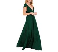ShallGood Damen Sexy Maxikleid Elegant V-Ausschnitt Rückenfrei Neckholder Ärmellos Abendkleider Cocktailkleid Multi-Way Bandage Langes Sommer Party Kleid Ballkleid Grün DE 42