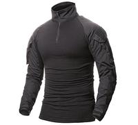 ShallGood Herren-Hemden, Kampf, Militär, Airsoft, BDU, Shirt, Outfit, Camouflage, Uniform, taktisch, schnell trocknend, mit Taschen, Ellbogenschützer, Langarm-Hemd, Multicam, B schwarz, XS