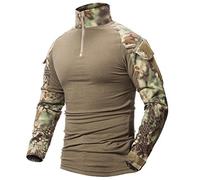 ShallGood Herren-Hemden, Kampf, Militär, Airsoft, BDU, Shirt, Outfit, Camouflage, Uniform, taktisch, schnell trocknend, mit Taschen, Ellbogenschützer, Langarm-Hemd, Multicam, A grün., M