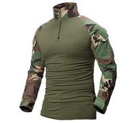 ShallGood Herren-Hemden, Kampf, Militär, Airsoft, BDU, Shirt, Outfit, Camouflage, Uniform, taktisch, schnell trocknend, mit Taschen, Ellbogenschützer, Langarm-Hemd, Multicam, C. Grün., M