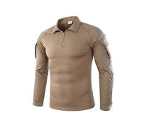 ShallGood Herren-Hemden, Kampf, Militär, Airsoft, BDU, Shirt, Outfit, Camouflage, Uniform, taktisch, schnell trocknend, mit Taschen, Ellbogenschützer, Langarm-Hemd, Multicam, Z3 Khaki., L