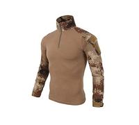 ShallGood Herren-Hemden, Kampf, Militär, Airsoft, BDU, Shirt, Outfit, Camouflage, Uniform, taktisch, schnell trocknend, mit Taschen, Ellbogenschützer, Langarm-Hemd, Multicam, Z1 braun, L