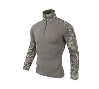 ShallGood Herren-Hemden, Kampf, Militär, Airsoft, BDU, Shirt, Outfit, Camouflage, Uniform, taktisch, schnell trocknend, mit Taschen, Ellbogenschützer, Langarm-Hemd, Multicam, Z1 grau, XL