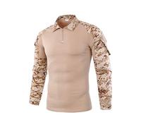 ShallGood Herren-Hemden, Kampf, Militär, Airsoft, BDU, Shirt, Outfit, Camouflage, Uniform, taktisch, schnell trocknend, mit Taschen, Ellbogenschützer, Langarm-Hemd, Multicam, Z2 Khaki., XXL