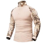ShallGood Herren-Hemden, Kampf, Militär, Airsoft, BDU, Shirt, Outfit, Camouflage, Uniform, taktisch, schnell trocknend, mit Taschen, Ellbogenschützer, Langarm-Hemd, Multicam, A Khaki, M