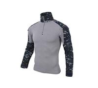 ShallGood Herren-Hemden, Kampf, Militär, Airsoft, BDU, Shirt, Outfit, Camouflage, Uniform, taktisch, schnell trocknend, mit Taschen, Ellbogenschützer, Langarm-Hemd, Multicam, Z1 Dunkelgrau, L