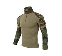 ShallGood Herren-Hemden, Kampf, Militär, Airsoft, BDU, Shirt, Outfit, Camouflage, Uniform, taktisch, schnell trocknend, mit Taschen, Ellbogenschützer, Langarm-Hemd, Multicam, Z1 grün, XL