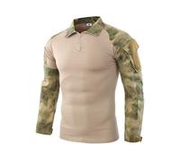 ShallGood Herren-Hemden, Kampf, Militär, Airsoft, BDU, Shirt, Outfit, Camouflage, Uniform, taktisch, schnell trocknend, mit Taschen, Ellbogenschützer, Langarm-Hemd, Multicam, Z2 grün, M