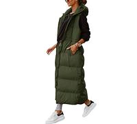 Shanfetl Damen Lange Steppweste Kapuze Maxilänge Ärmellos Puffer Weste Gepolsterter Mantel Winter Oberbekleidung, Grün (Army Green), XL